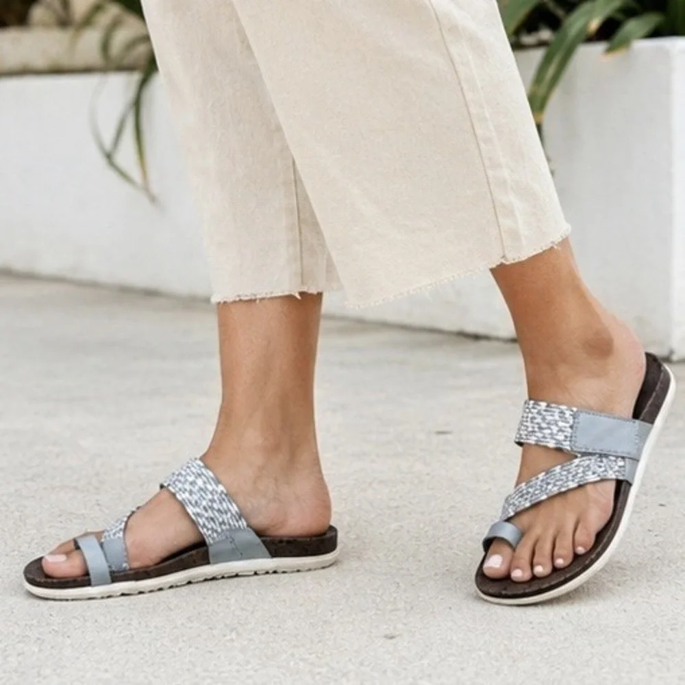 Merrell High Rise Sandals Womens 8 Gray White Cork Footbed Sport Thong Sandal